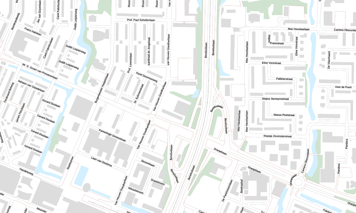 Kaart van de omgeving van het Beneluxgebouw, Van Heuven Goedhartlaan 121 in Amstelveen