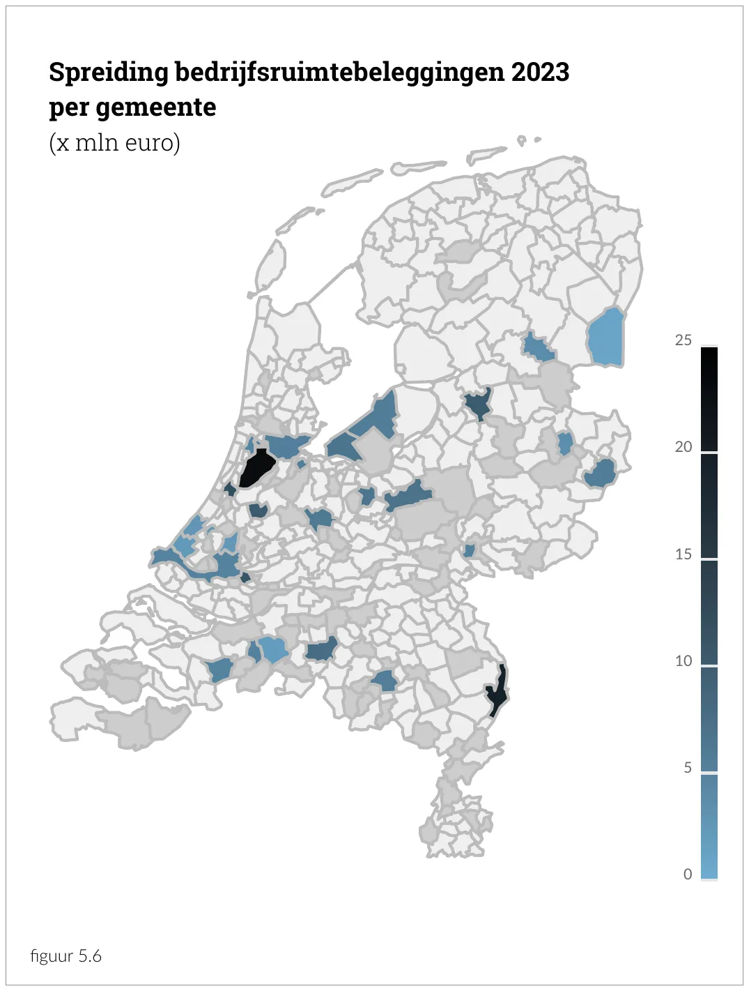 Spreiding bedrijfsruimtebeleggingen 2023 per gemeente